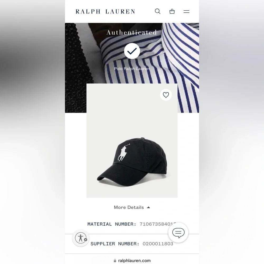 NWT Polo Ralph Lauren Big Pony Chino Ball Cap/Hat. Black/White. OS - Picture 12 of 12